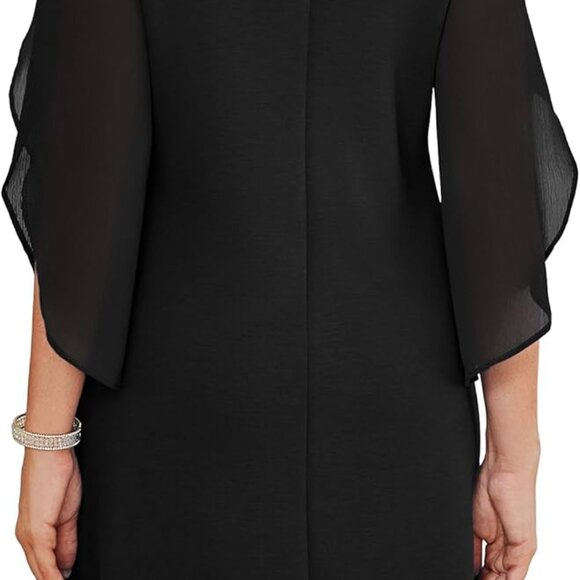 Chic Black Cocktail Dress with Airy Chiffon Sleeves - Wedding Guest Essential - Picture 3 of 5
